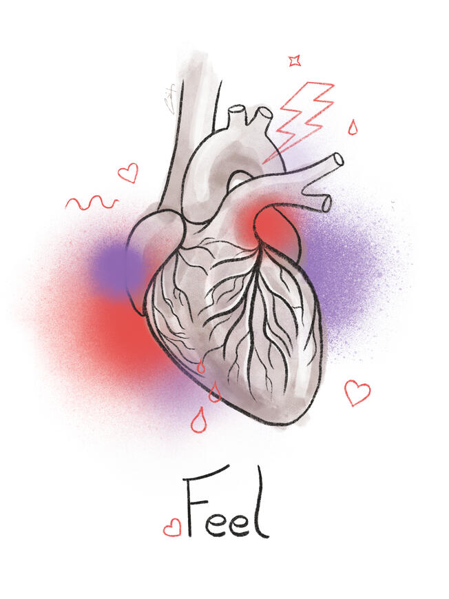 Illustration on a heart with purple and red spots