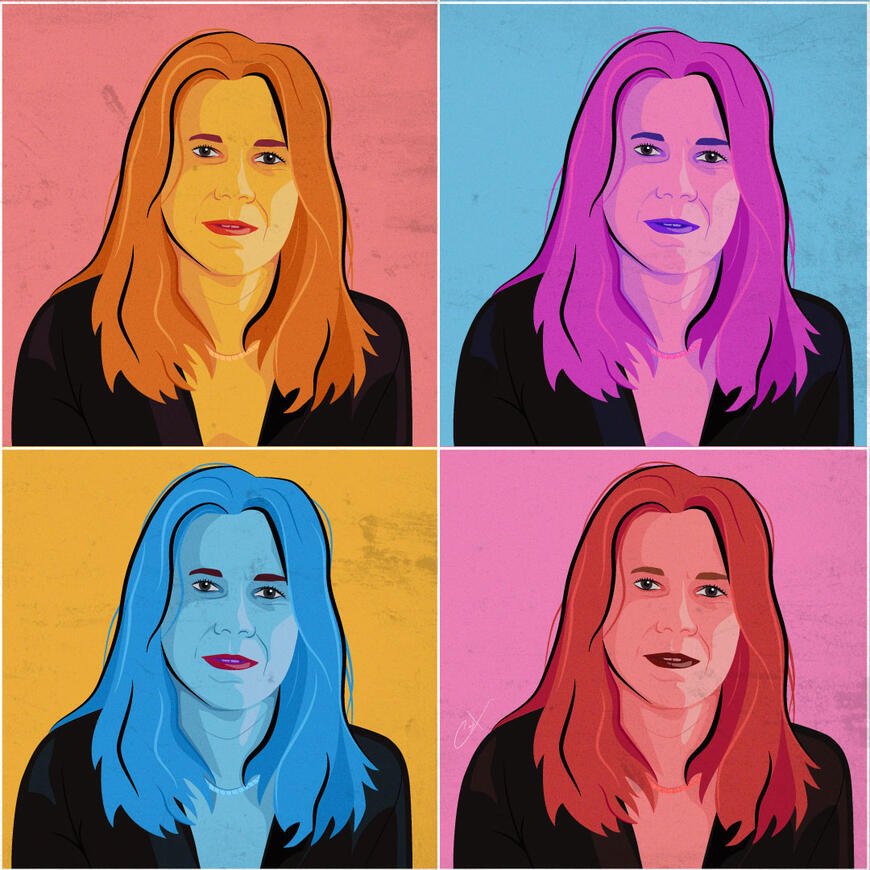 Digital portrait of Emma, in 4 colours in simplified popart style